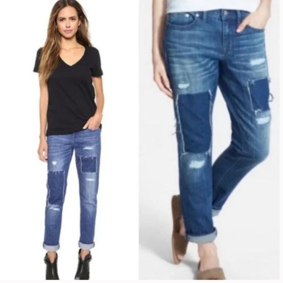 Madewell Slim Boyjean Patched-Up Edition Jeans in Springfield Wash Size 26 - Picture 5 of 5